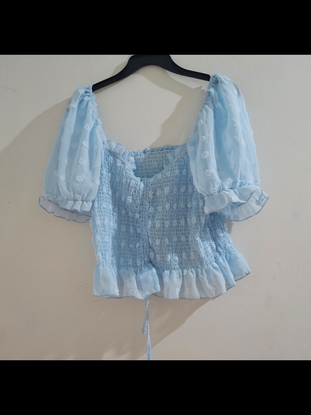 NWOT SHEIN Curve 1x Light Blue Smocked Puff Sleeve Crop Top